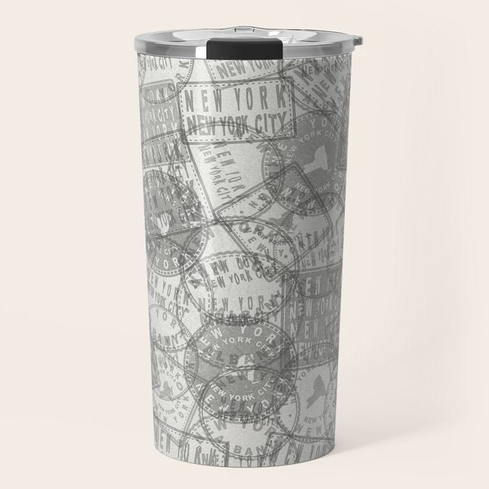 Vintage New York City Empire State Travel Stamp Pattern Travel Mug Gallery Image 1