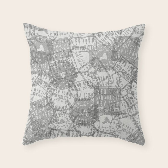 Vintage New York City Empire State Travel Stamp Pattern Throw Pillow Gallery Image 6