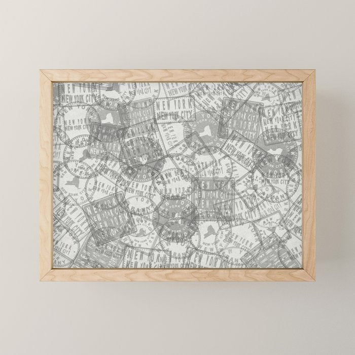 Vintage New York City Empire State Travel Stamp Pattern Mini Art Print Gallery Image 1