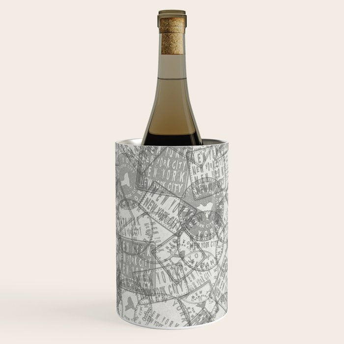 Vintage New York City Empire State Travel Stamp Pattern Wine Chiller Gallery Image 3