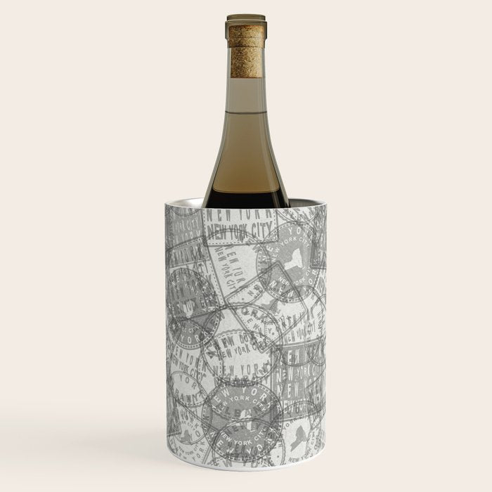 Vintage New York City Empire State Travel Stamp Pattern Wine Chiller Gallery Image 1