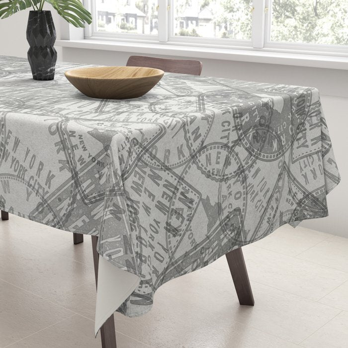 Vintage New York City Empire State Travel Stamp Pattern Tablecloth Gallery Image 3