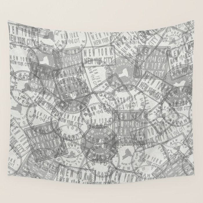 Vintage New York City Empire State Travel Stamp Pattern Wall Tapestry Gallery Image 4