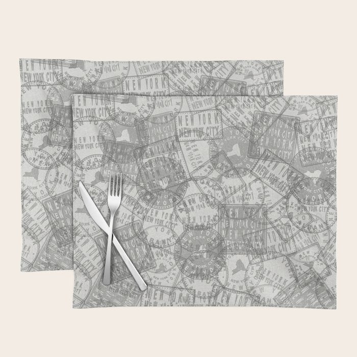 Vintage New York City Empire State Travel Stamp Pattern Placemat Gallery Image 1