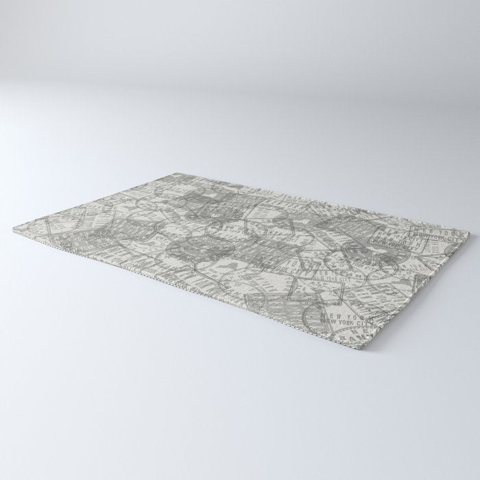 Vintage New York City Empire State Travel Stamp Pattern Rug Gallery Image 3