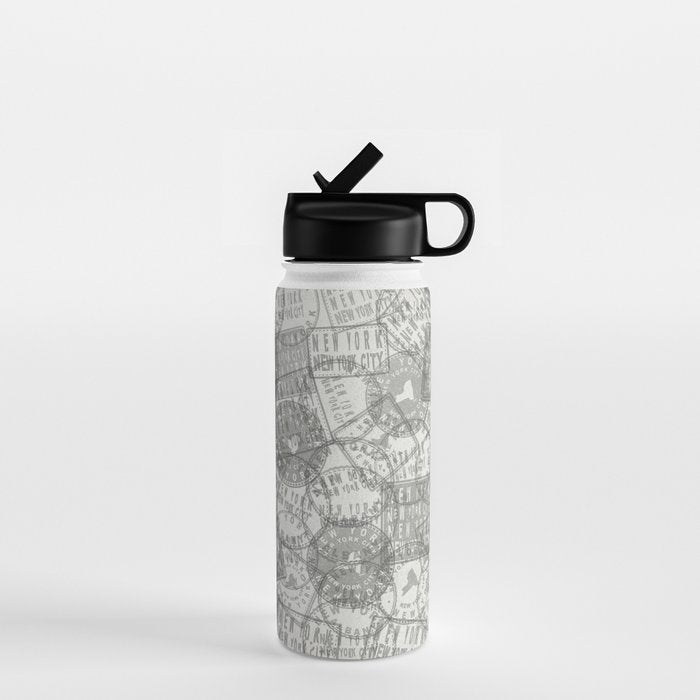 Vintage New York City Empire State Travel Stamp Pattern Water Bottle Gallery Image 1