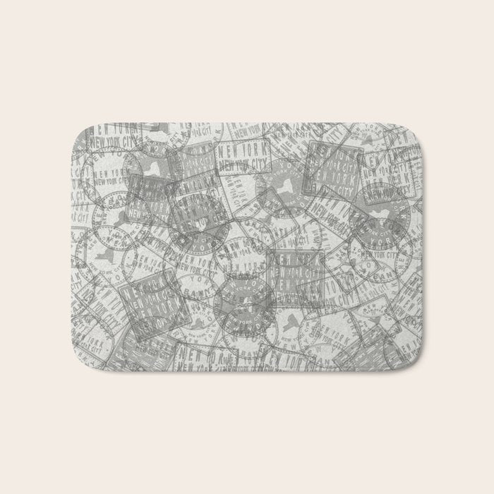 Vintage New York City Empire State Travel Stamp Pattern Bath Mat Gallery Image 1