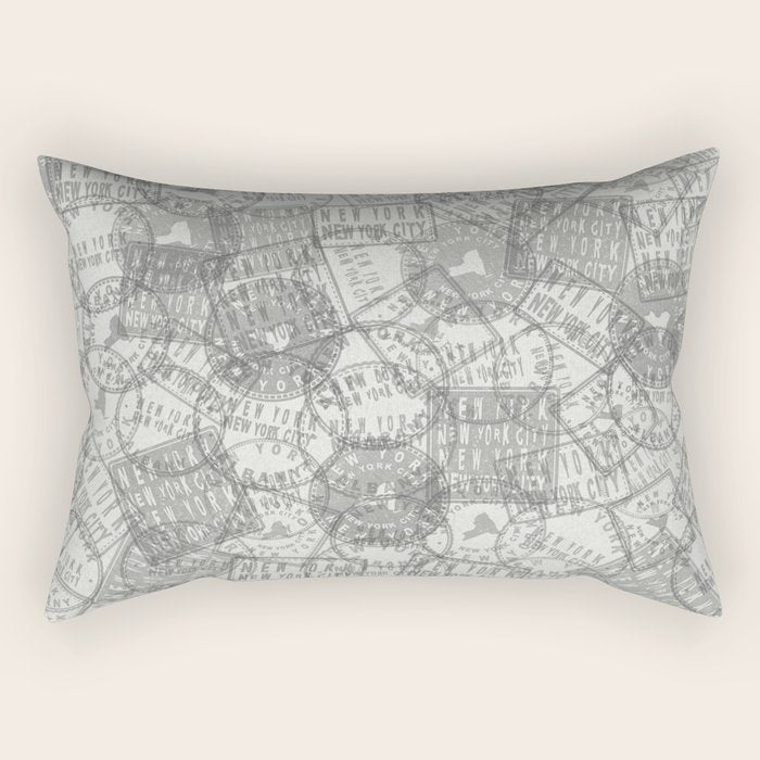 Vintage New York City Empire State Travel Stamp Pattern Rectangular Pillow Gallery Image 1