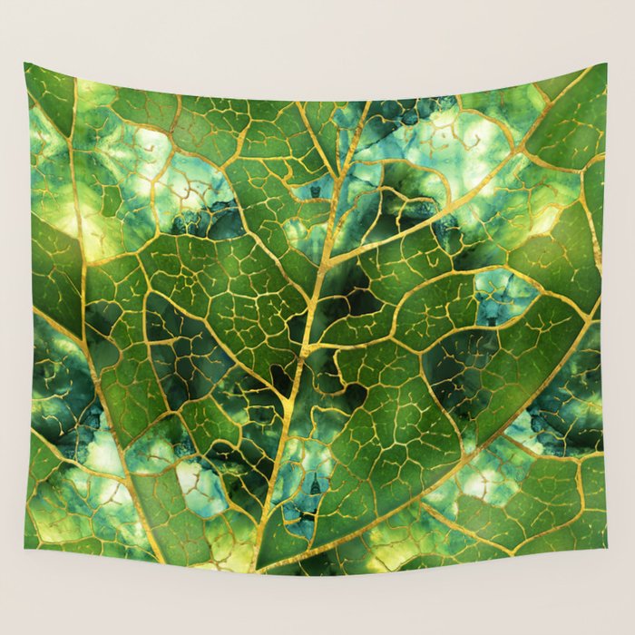 Green Marble Leaf Wall Tapestry Gallery Image 1
