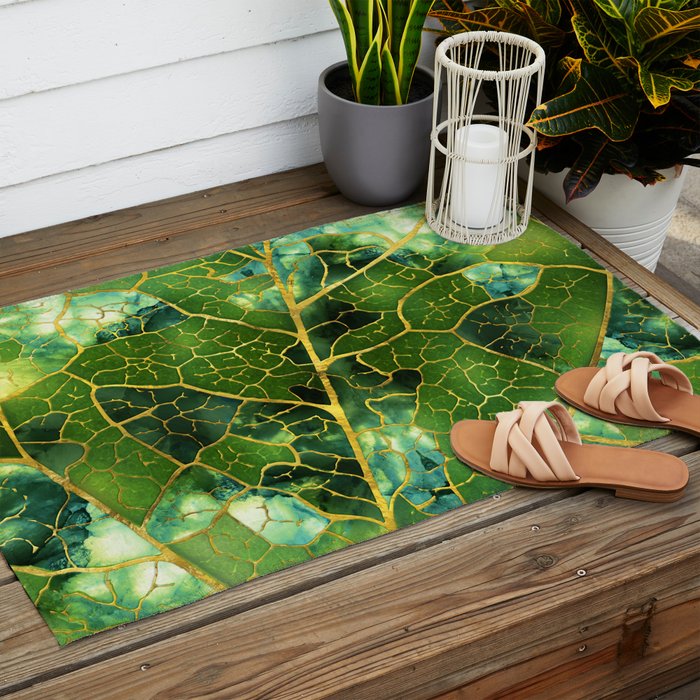 Green Marble Leaf Outdoor Rug Gallery Image 2
