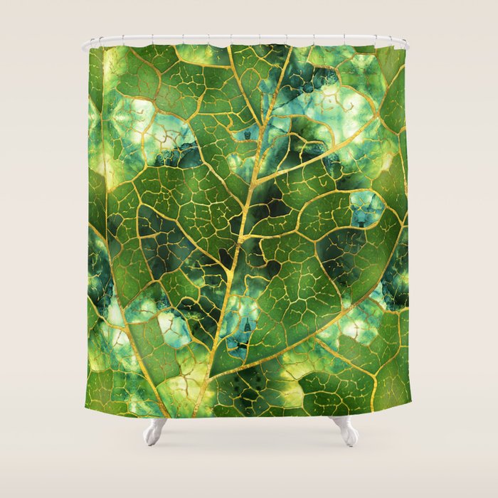 Green Marble Leaf Shower Curtain Gallery Image 1