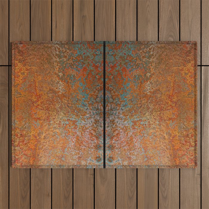 Rustic Vintage Rust Outdoor Rug Gallery Image 1