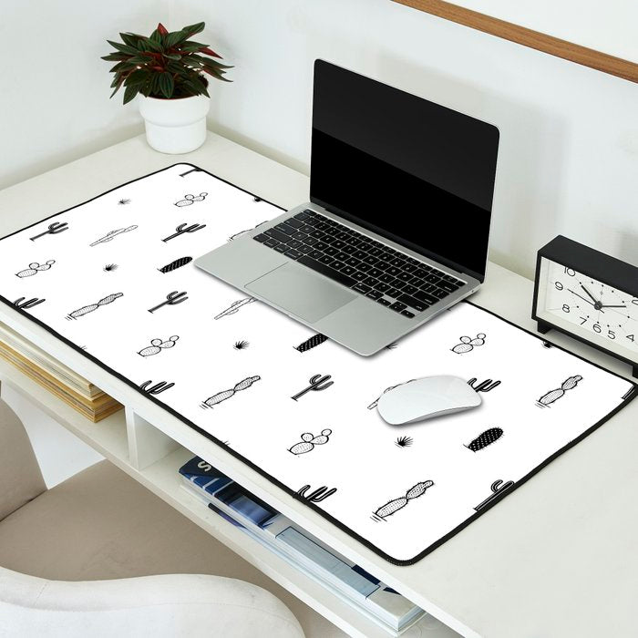 Black and white cactus plant pattern art Desk Mat Gallery Image 2