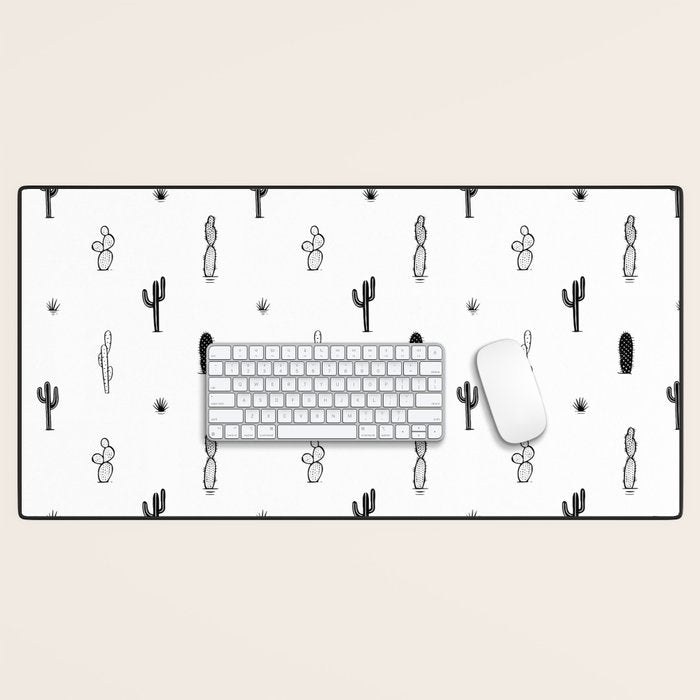 Black and white cactus plant pattern art Desk Mat Gallery Image 1