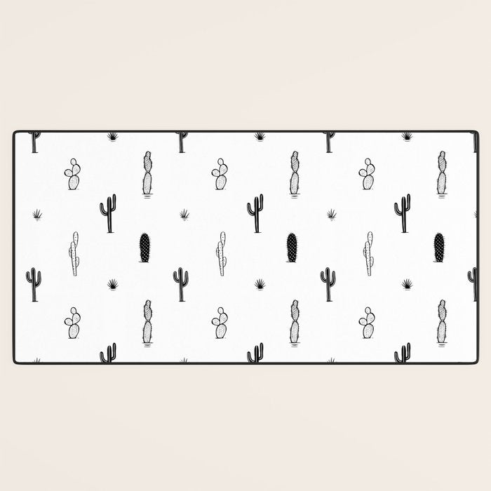 Black and white cactus plant pattern art Desk Mat Gallery Image 3