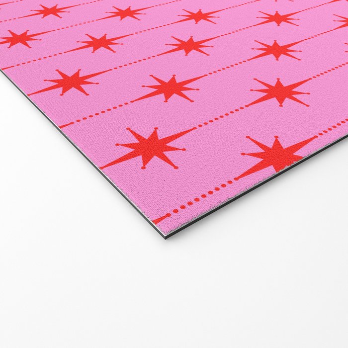 Midcentury Stars and Dots Preppy Pink and Red Pattern Welcome Mat Gallery Image 2