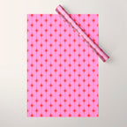 Midcentury Stars and Dots Preppy Pink and Red Pattern Wrapping Paper Gallery Image 1