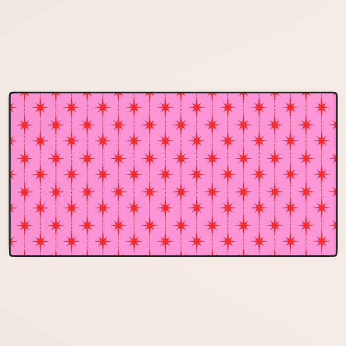 Midcentury Stars and Dots Preppy Pink and Red Pattern Desk Mat Gallery Image 3