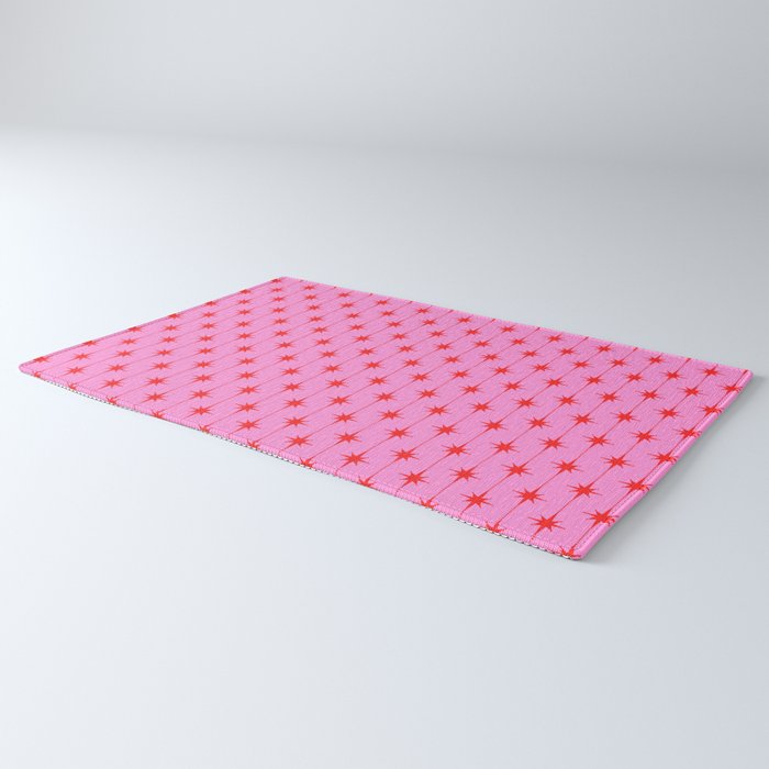 Midcentury Stars and Dots Preppy Pink and Red Pattern Rug Gallery Image 3