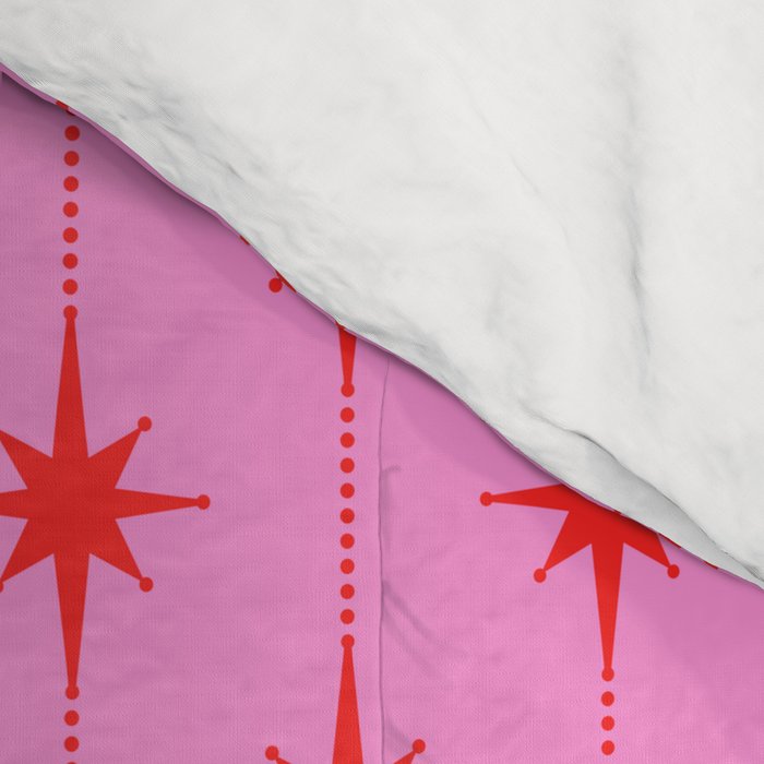 Midcentury Stars and Dots Preppy Pink and Red Pattern Comforter Gallery Image 4