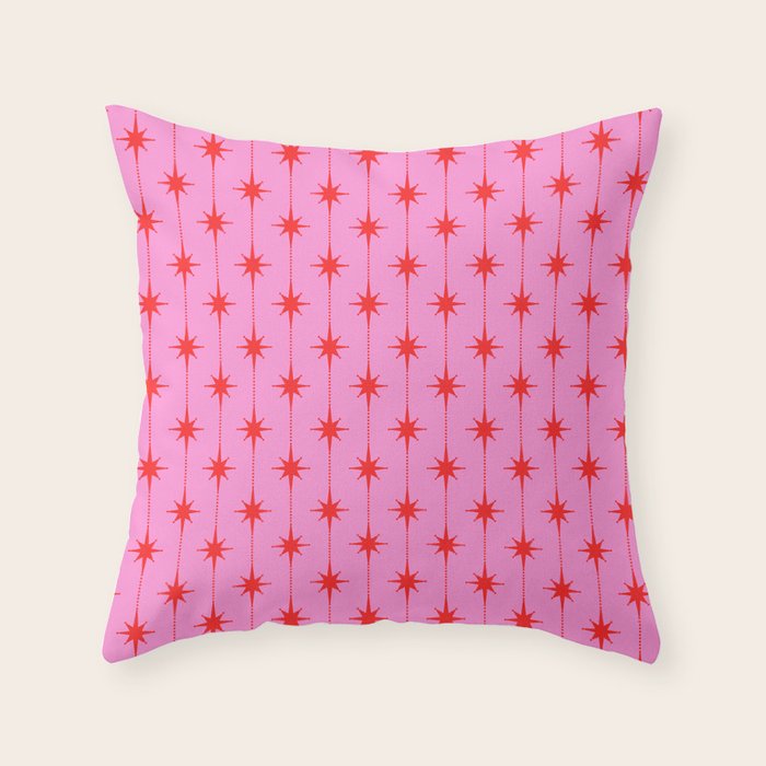 Midcentury Stars and Dots Preppy Pink and Red Pattern Throw Pillow Gallery Image 6
