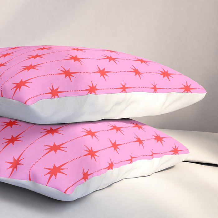 Midcentury Stars and Dots Preppy Pink and Red Pattern Pillow Sham Gallery Image 3