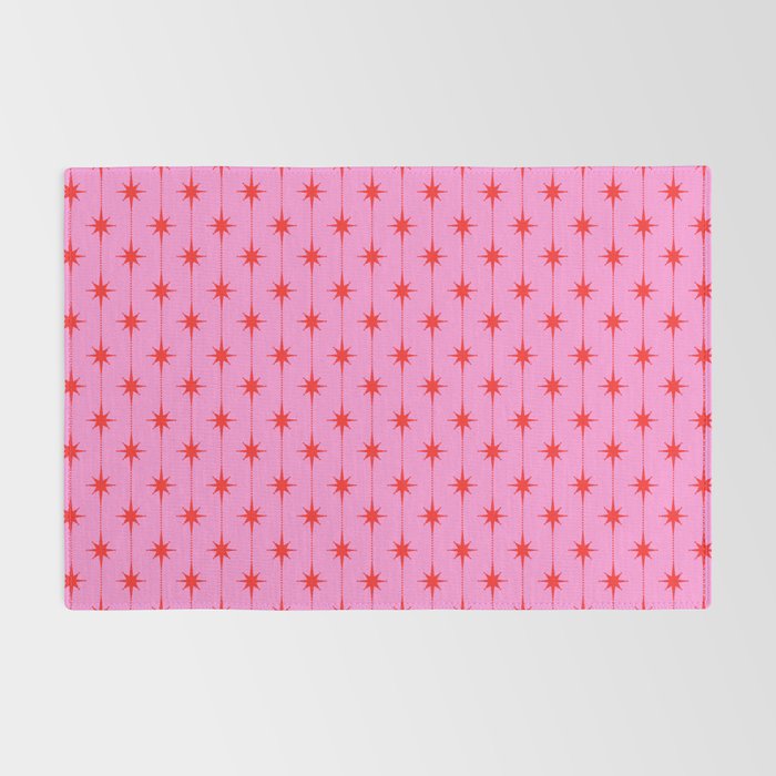 Midcentury Stars and Dots Preppy Pink and Red Pattern Rug Gallery Image 2