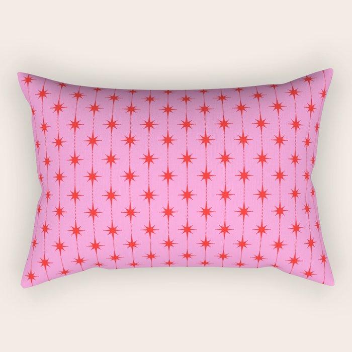 Midcentury Stars and Dots Preppy Pink and Red Pattern Rectangular Pillow Gallery Image 1