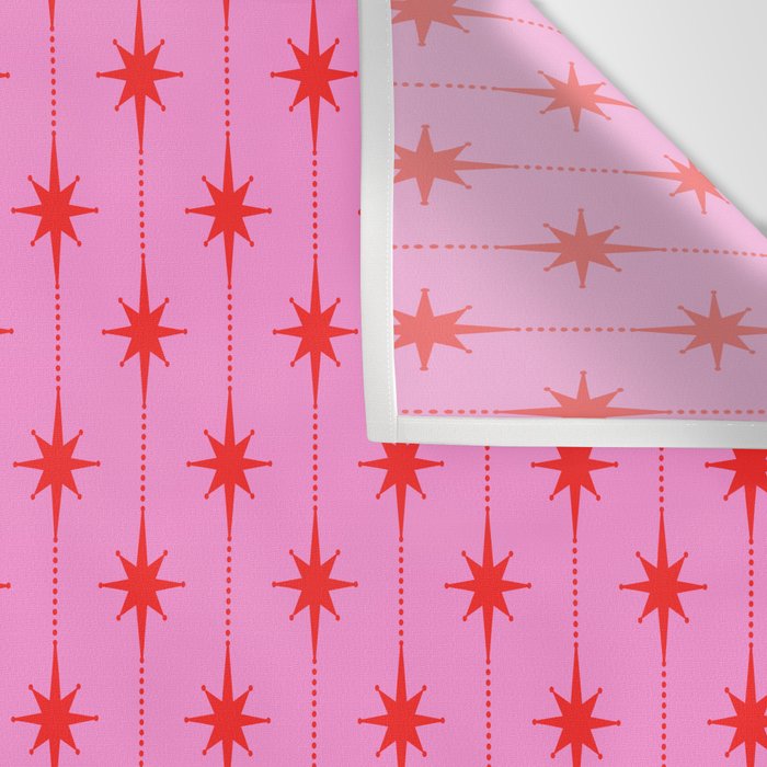Midcentury Stars and Dots Preppy Pink and Red Pattern Wall Tapestry Gallery Image 3