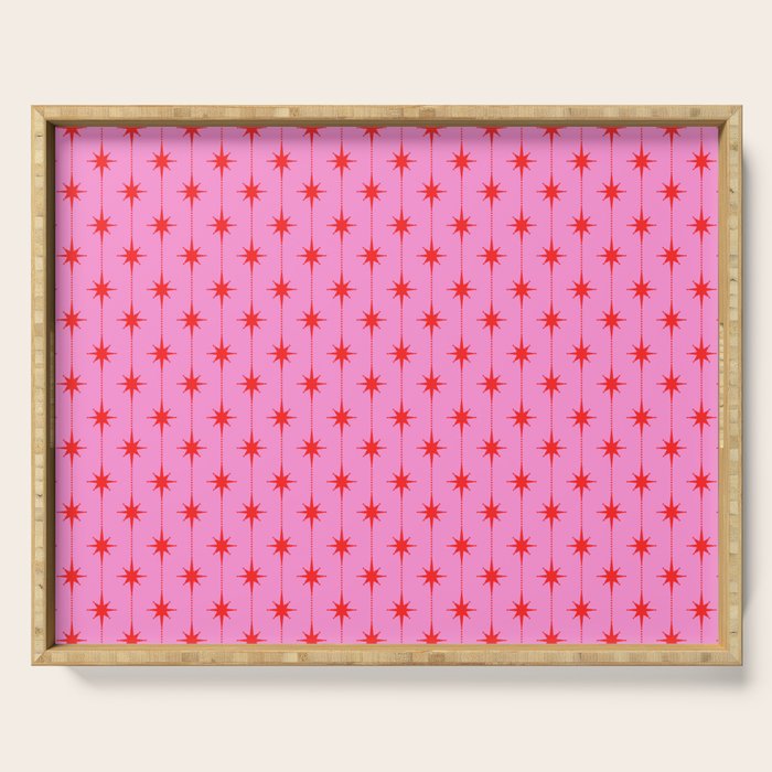 Midcentury Stars and Dots Preppy Pink and Red Pattern Serving Tray Gallery Image 1