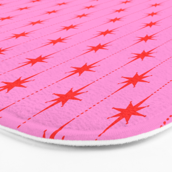 Midcentury Stars and Dots Preppy Pink and Red Pattern Bath Mat Gallery Image 3