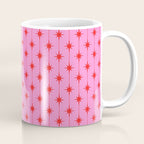 Midcentury Stars and Dots Preppy Pink and Red Pattern Coffee Mug Gallery Image 1