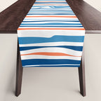 Modern Abstract Ocean Wave Stripes in Classic Blues and Orange Table Runner Gallery Image 1