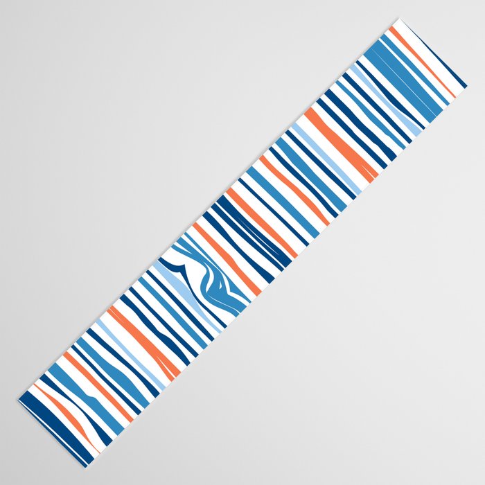 Modern Abstract Ocean Wave Stripes in Classic Blues and Orange Table Runner Gallery Image 3
