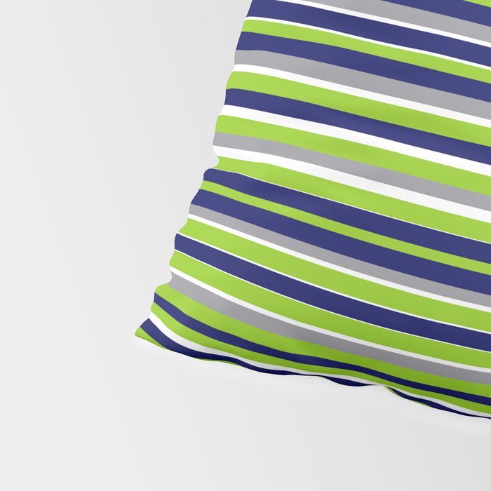 Fine Stripes Cheerful Pattern in Lime Green, Spring Green, Navy Blue, Gray Grey, White  Pillow Sham Gallery Image 4