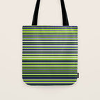 Fine Stripes Cheerful Pattern in Lime Green, Spring Green, Navy Blue, Gray Grey, White  Tote Bag Gallery Image 1