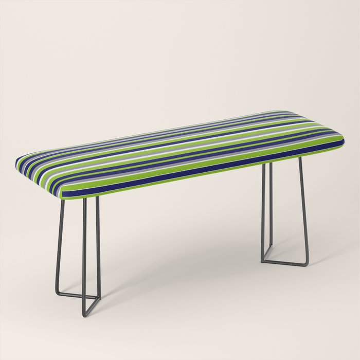 Fine Stripes Cheerful Pattern in Lime Green, Spring Green, Navy Blue, Gray Grey, White  Bench Gallery Image 1