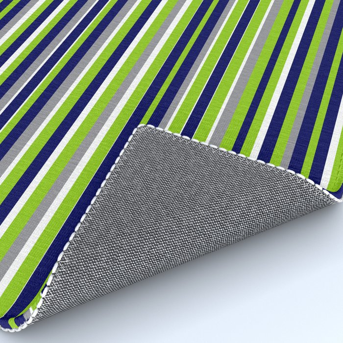 Fine Stripes Cheerful Pattern in Lime Green, Spring Green, Navy Blue, Gray Grey, White  Rug Gallery Image 4