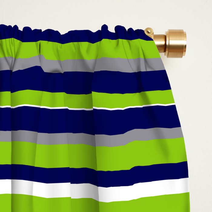 Fine Stripes Cheerful Pattern in Lime Green, Spring Green, Navy Blue, Gray Grey, White  Window Curtain Gallery Image 2
