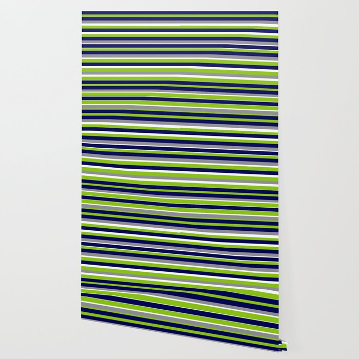 Fine Stripes Cheerful Pattern in Lime Green, Spring Green, Navy Blue, Gray Grey, White  Wallpaper Gallery Image 2