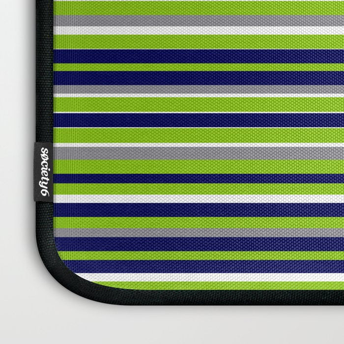 Fine Stripes Cheerful Pattern in Lime Green, Spring Green, Navy Blue, Gray Grey, White  Laptop Sleeve Gallery Image 3