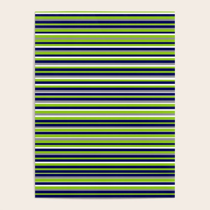 Fine Stripes Cheerful Pattern in Lime Green, Spring Green, Navy Blue, Gray Grey, White  Poster Gallery Image 1