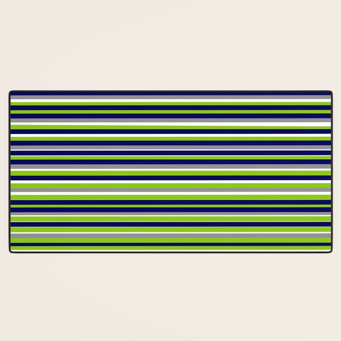 Fine Stripes Cheerful Pattern in Lime Green, Spring Green, Navy Blue, Gray Grey, White  Desk Mat Gallery Image 3