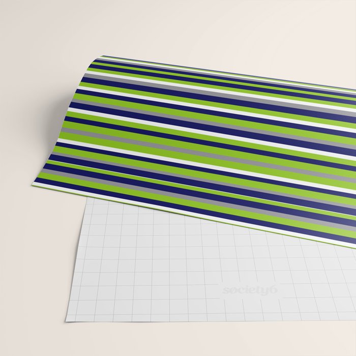Fine Stripes Cheerful Pattern in Lime Green, Spring Green, Navy Blue, Gray Grey, White  Wrapping Paper Gallery Image 2