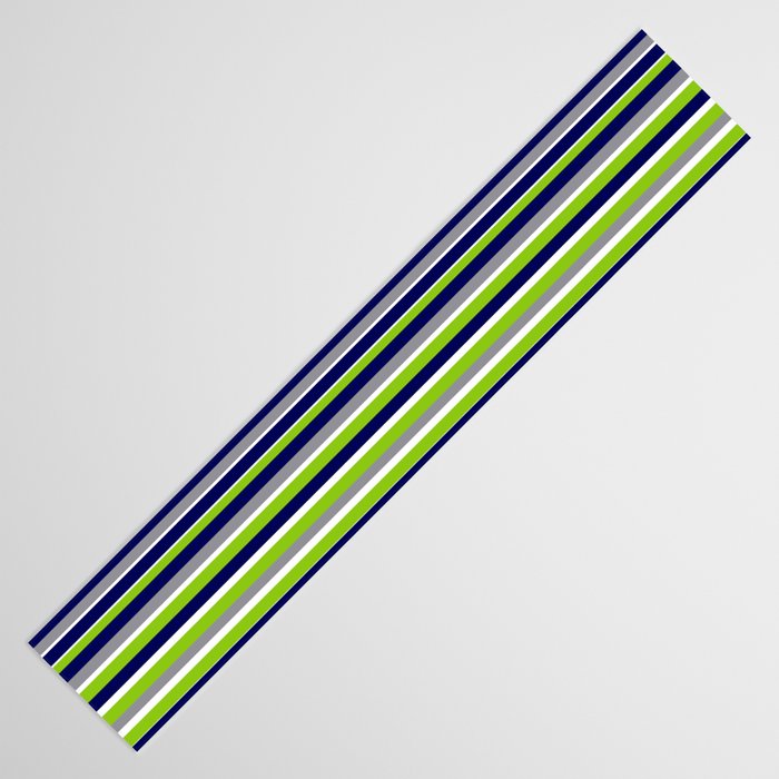 Fine Stripes Cheerful Pattern in Lime Green, Spring Green, Navy Blue, Gray Grey, White  Table Runner Gallery Image 3