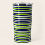 Fine Stripes Cheerful Pattern in Lime Green, Spring Green, Navy Blue, Gray Grey, White  Travel Mug Gallery Image 1