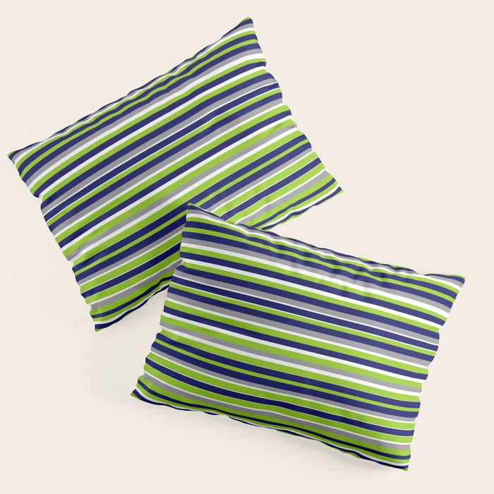 Fine Stripes Cheerful Pattern in Lime Green, Spring Green, Navy Blue, Gray Grey, White  Pillow Sham Gallery Image 1