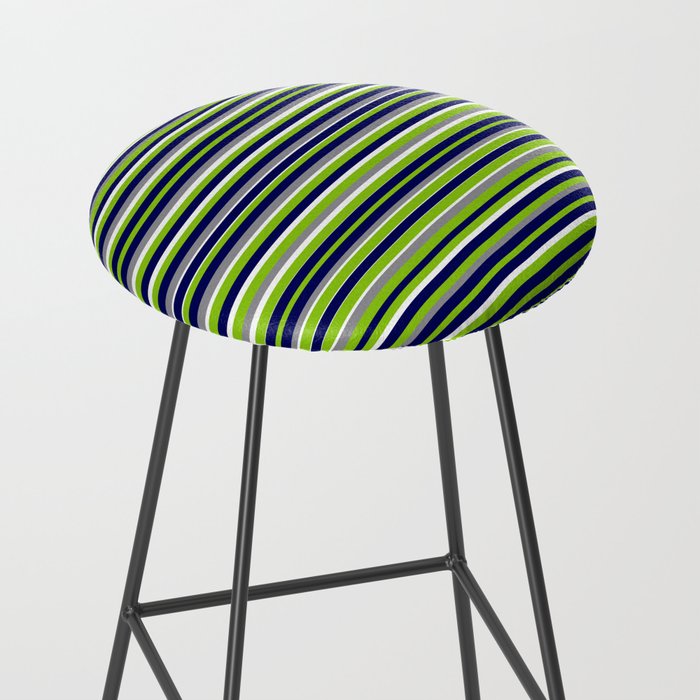 Fine Stripes Cheerful Pattern in Lime Green, Spring Green, Navy Blue, Gray Grey, White  Stool Gallery Image 2