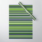 Fine Stripes Cheerful Pattern in Lime Green, Spring Green, Navy Blue, Gray Grey, White  Wrapping Paper Gallery Image 1