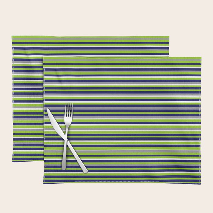 Fine Stripes Cheerful Pattern in Lime Green, Spring Green, Navy Blue, Gray Grey, White  Placemat Gallery Image 1